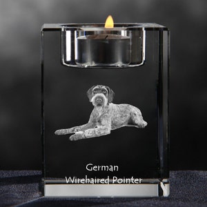 German Wirehaired Pointer, crystal candlestick with dog, souvenir, decoration, limited edition, Collection
