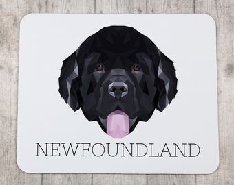 A computer mouse pad with a Newfoundland  dog. A new collection with the geometric dog