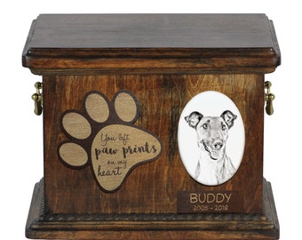 Urn for dog’s ashes with ceramic plate and description - Smooth Fox Terrier, ART-DOG