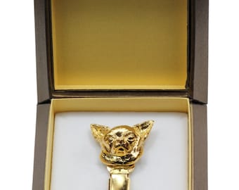 NEW, Chihuahua Smooth haired, millesimal fineness 999, dog clipring, in casket, dog show ring clip/number holder, limited edition, ArtDog