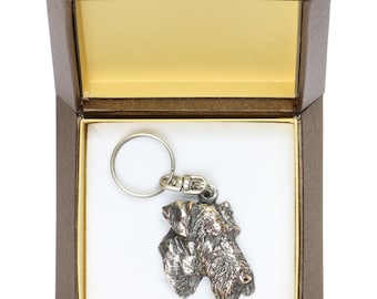 NEW, Airedale Terrier, dog keyring, key holder, in casket, limited edition, ArtDog . Dog keyring for dog lovers