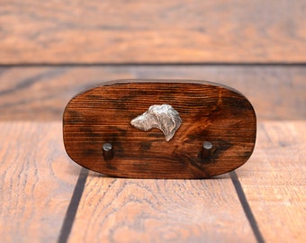 Scottish deerhound- Unique wooden hanger with a relief of a purebred dog. Perfect for a collar, harness or leash.