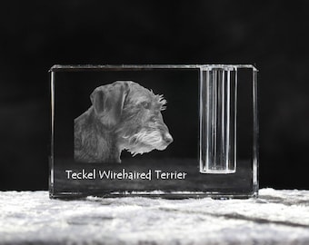 Dachshund wirehaired, crystal pen holder with dog, souvenir, decoration, limited edition, Collection