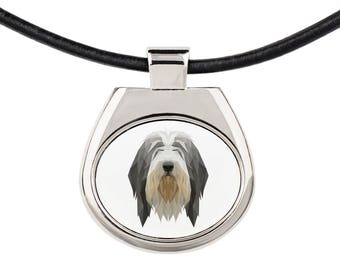A necklace with a Bearded Collie dog. A new collection with the geometric dog