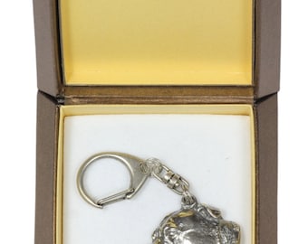 NEW, Staffordshire Bull Terrier, dog keyring, key holder, in casket, limited edition, ArtDog . Dog keyring for dog lovers