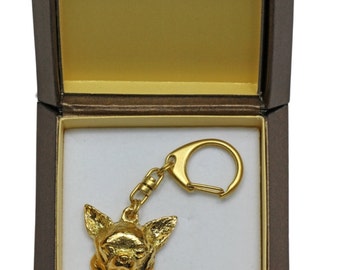 NEW, Chihuahua (smooth haired), millesimal fineness 999, dog keyring, in casket, keychain, limited edition, ArtDog