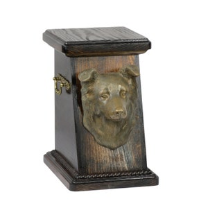 Urna para cinzas de cachorro com estátua de Border Collie, caixa de cremação ART-DOG, urna personalizada.