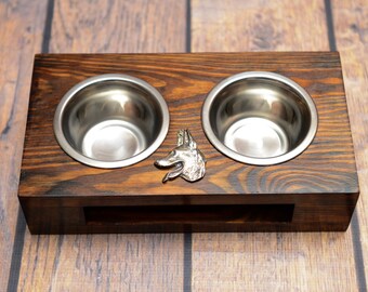 A dog’s bowls with a relief from ARTDOG collection -Belgian Shepherd, Malinois