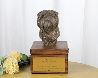 Affenpinscher urn for dog's ashes, Urn with engraving and sculpture of a dog, Urn with dog statue and engravig, Custom urn for a dog