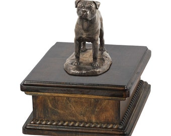Exclusive Urn for dog’s ashes with a Bullmastiff statue, ART-DOG. New model Cremation box, Custom urn.