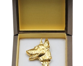 NEW, Dobermann, millesimal fineness 999, dog clipring, in casket, dog show ring clip/number holder, limited edition, ArtDog