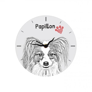 Papillon, Free standing MDF floor clock with an image of a dog.