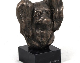 Papillon, dog marble statue, limited edition, ArtDog. Made of cold cast bronze. Perfect gift. Limited edition