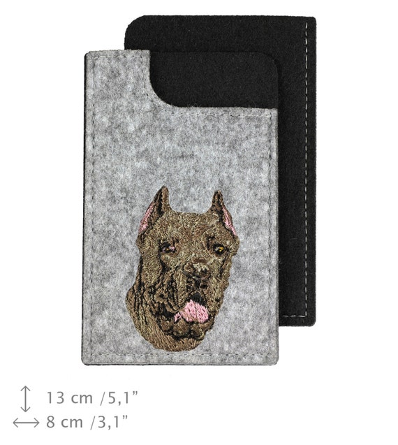 Cane Corso Italian Mastiff A Felt Phone Case With An Embroidered Image Of A Dog