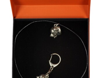 NEW, Rottweiler, dog keyring and necklace in casket, PRESTIGE set, limited edition, ArtDog . Dog keyring for dog lovers