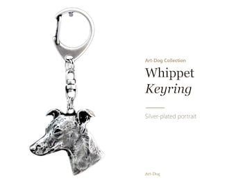 Whippet Keychain, Silver Plated Head Keyring, Gift for Dog Lovers, Art-Dog