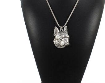 NEW, Boston Terrier,  Boston Bull, American Gentlemen, dog necklace, silver chain 925, limited edition, ArtDog