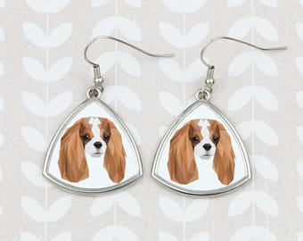 Earrings with a Cavalier King Charles Spaniel dog. A new collection with the geometric  dog