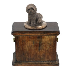 Urna para cinzas de cachorro com estátua de Bichon, caixa de cremação ART-DOG, urna personalizada.