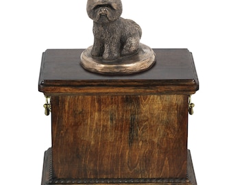 Urn for dog’s ashes with a Bichon statue, ART-DOG Cremation box, Custom urn.