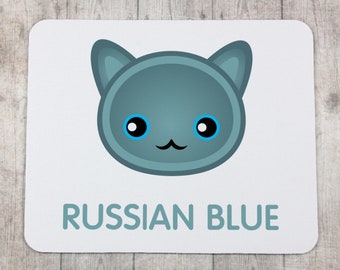 A computer mouse pad with a Russian Blue cat. A new collection with the cute Art-dog cat