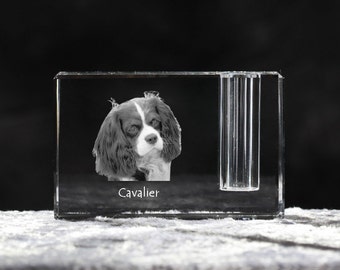 Cavalier, crystal pen holder with dog, souvenir, decoration, limited edition, Collection