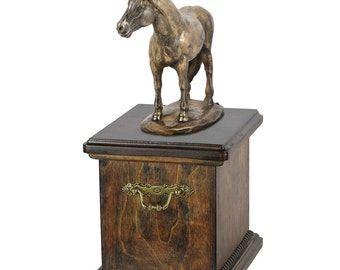 Urn for horse ashes with a standing statue - Fjord horse  ART-DOG Cremation box, Custom urn.