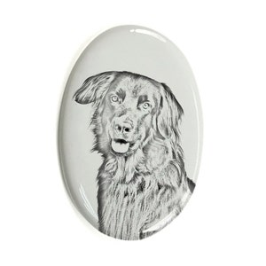 Hovawart - Gravestone oval ceramic tile with an image of a dog.