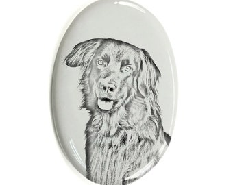 Hovawart - Gravestone oval ceramic tile with an image of a dog.