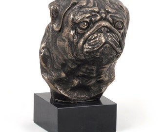 Pug Mops, dog marble statue, limited edition, ArtDog. Made of cold cast bronze. Solid, perfect gift. Limited edition.