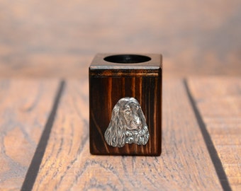 English Cocker Spaniel  - Wooden candlestick with dog, souvenir, decoration, limited edition, Collection