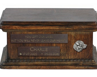 Urn for dog’s ashes with relief and sentence with your dog name and date - Labrador Retriever, ART-DOG. Low model.