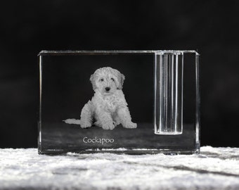 Cockapoo,  crystal pen holder with dog, souvenir, decoration, limited edition, Collection