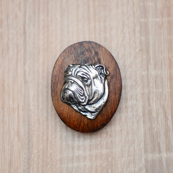 Bulldog inglés, clip de madera con la imagen del perro