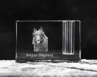 Belgian Shepherd, Malinois, crystal pen holder with dog, souvenir, decoration, limited edition, Collection