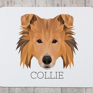 A computer mouse pad with a Collie dog. A new collection with the geometric dog