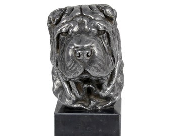 Shar pei Statue, Silver Cold Cast Bronze Sculpture, Marble Base, Home and Office Decor, Dog Trophy, Dog Figurine, Dog Memorial