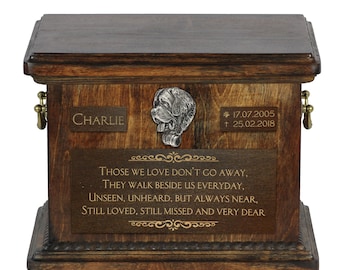 Urn for dog’s ashes with relief and sentence with your dog name and date - Saint Bernard, ART-DOG. Cremation box, Custom urn.