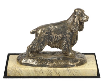 English Cocker Spaniel , dog sand marble base statue, limited edition, ArtDog. Made of cold cast bronze. Perfect gift. Limited edition
