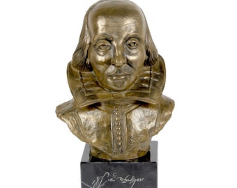 William Shakespeare Statue, Cold Cast Bronze Sculpture, Marble Base, Home and Office Decor, Trophy, Statuette