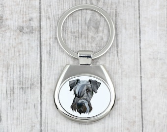 A key pendant with a  Cesky Terrier dog. A new collection with the geometric dog . Dog keyring for dog lovers