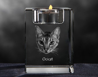 Ocicat, crystal candlestick with cat, souvenir, decoration, limited edition, Collection