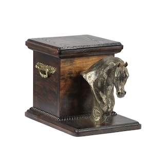 Urn for horse ashes with a standing statue -Arabian horse, ART-DOG Cremation box, Custom urn.