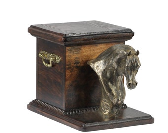 Urn for horse ashes with a standing statue -Arabian horse, ART-DOG Cremation box, Custom urn.