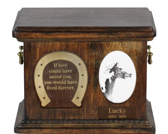 Urn for horse ashes with ceramic plate and sentence - American Paint Horse, ART-DOG. Cremation box, Custom urn.