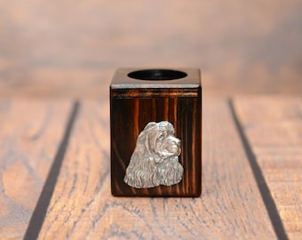 American Cocker Spaniel - Wooden candlestick with dog, souvenir, decoration, limited edition, Collection