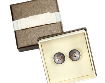 Chihuahua long haired. Cufflinks with box for dog lovers. Photo jewellery. Men's jewellery. Handmade
