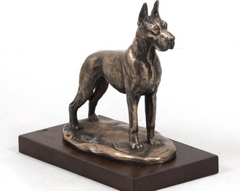 Great Dane (cropped), dog wooden base statue, limited edition, ArtDog