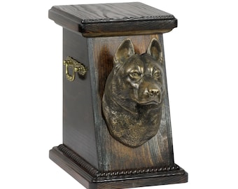 Urn for dog’s ashes with a Siberian Husky, ART-DOG Cremation box, Custom urn.