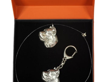 NEW, Cane Corso, dog keyring and necklace in casket, PRESTIGE set, limited edition, ArtDog . Dog keyring for dog lovers